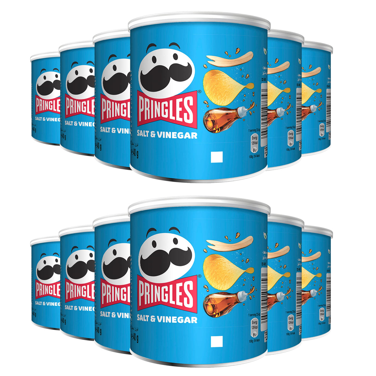 Pringles Salt & Vinegar Flavour Potato Chips - Crunchy Crisps Snacks - 40g, Pack of 12
