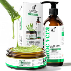 Artnaturals Aloe Vera Gel Set JUMBO Sunburn Relief & Hydration for Face, Body, Scalp & Hair Calming Moisturizer After Sun Exposure Freshly Harvested within 12 Hours