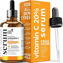 Artnaturals Anti Aging Vitamin C Serum with Hyaluronic Acid and Vit E Wrinkle Repairs Dark Circles, Fades Age Spots and Sun Damage Enhanced 20% Vitamin C