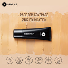 SUGAR Cosmetics Rage Matte Finish Full Coverage, Ultra Creamy 24Hr Long lasting Foundation Cream (42 Glace | Medium Beige, Golden Undertone - 25 ml)