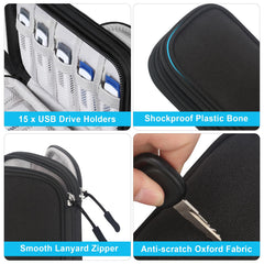 Lacdo USB Flash Drive Case Thumb Drive Holder Case Organizer Portable Electronic Accessories Storage Bag for SanDisk/SamData/Samsung USB Flash Drives Jump Drive Memory Stick, SD Card, Cable, Black