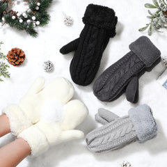 Winter Warm Mittens for Women Cozy Thick Knitted Gloves Soft Lining Cold Weather Accessories Gifts - White