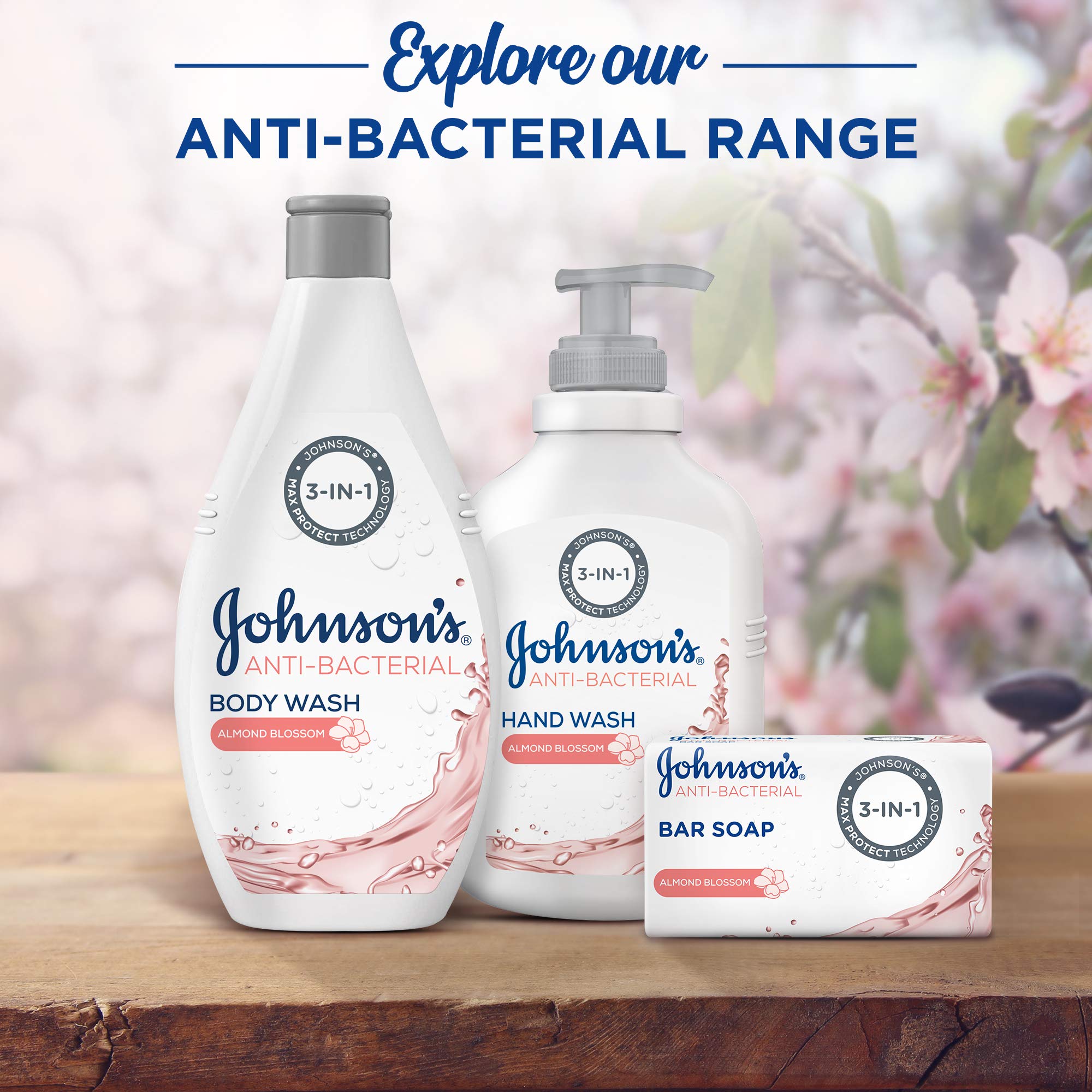 Johnson's Body Wash, Anti-Bacterial, Almond Blossom, 250ml