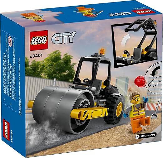 LEGO City Construction Steamroller Toy Playset, Fun Gift, Construction Toy Set for Kids Aged 5 Years Old Plus, Model Truck with a Worker Minifigure, Imaginative Play for Boys and Girls, 60401