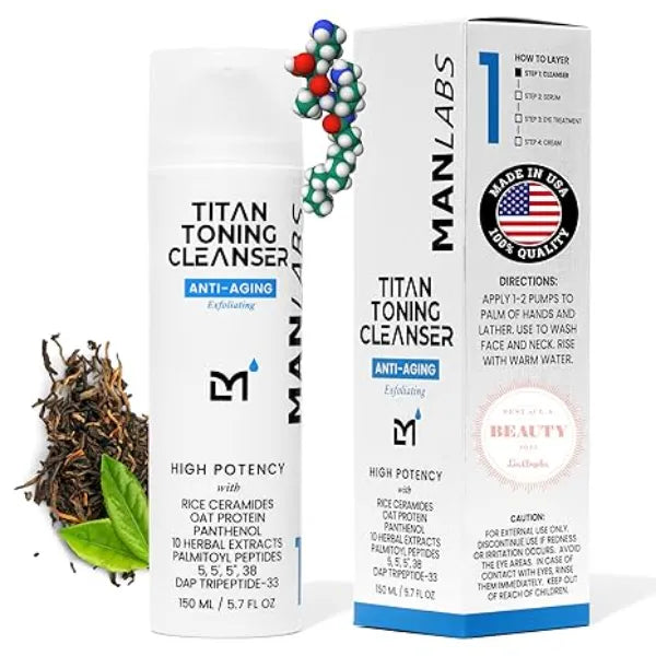 Man Labs Titan Anti Aging Mens Face Wash For Men, Cleanse, Hydrate, Revitalize Gentle Exfoliating Face Cleanser Men, Skin Care Herbal Extracts, Ceramides, Peptides, All Skin Types Unscented