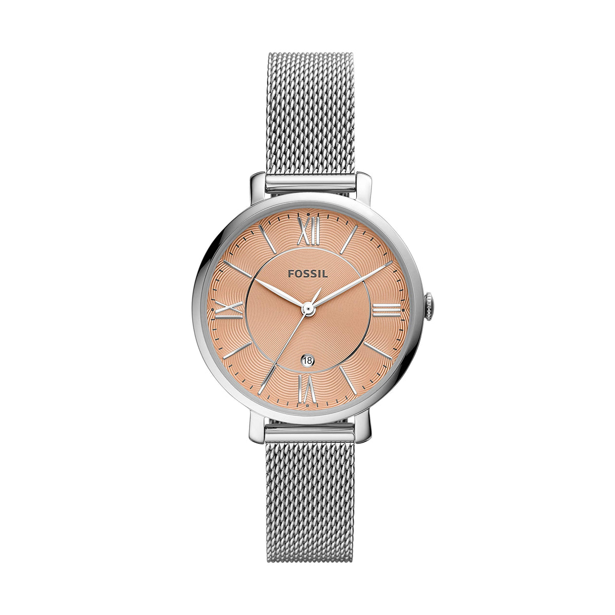 Fossil Women's Jacqueline Quartz Stainless Steel Mesh Three-Hand Watch, Color: Silver (Model: ES5089)