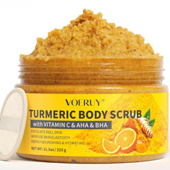 VOERUY Turmeric Body Scrub, 10% AHA/BHA & Vitamin C Exfoliating Body Scrub, Body Exfoliator for Body Hand Foot Bikini Area, Smooth & Moisturized Skin for Women and Men - 11.3oz