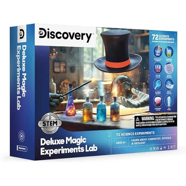 Discovery  Magic Science Lab 72 STEM Experiments for Kids Reactions, Illusions, Crystals, Slime & Light Tricks DIY Chemistry Project Kit Educational Learning Toy Physics Activity Set Ages 8+