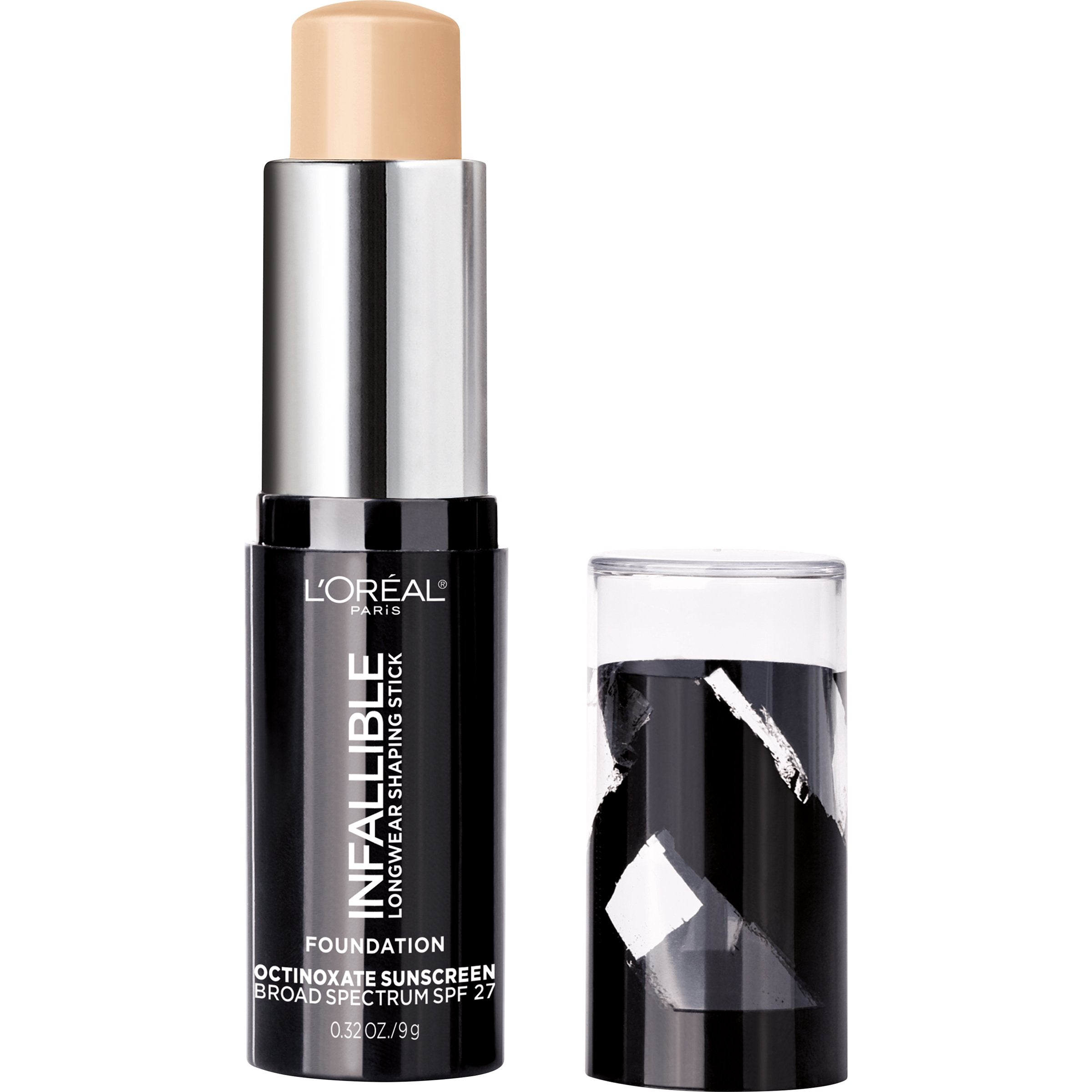 L'Oreal Paris Makeup Infallible Longwear Foundation Shaping Stick, Up to 24hr Wear, Medium to Full Coverage Cream Foundation Stick, 402 Nude Beige, 0.3 oz.