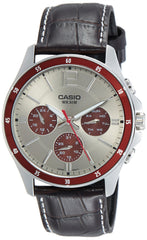 Casio Stainless Steel Analog Watch Brown/Silver/Red