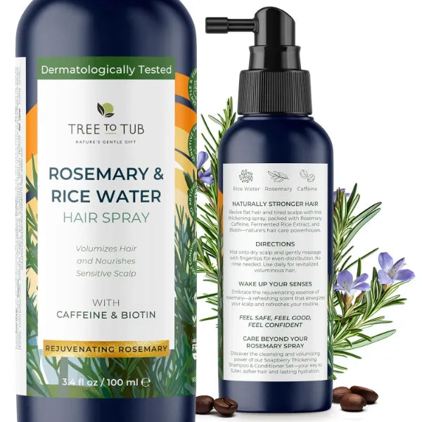 Tree To Tub Rosemary Water Spray for Hair Growth - Fermented Rice Water for Hair Growth Nature's Rosemary Hair Spray & Nourishing Scalp Care