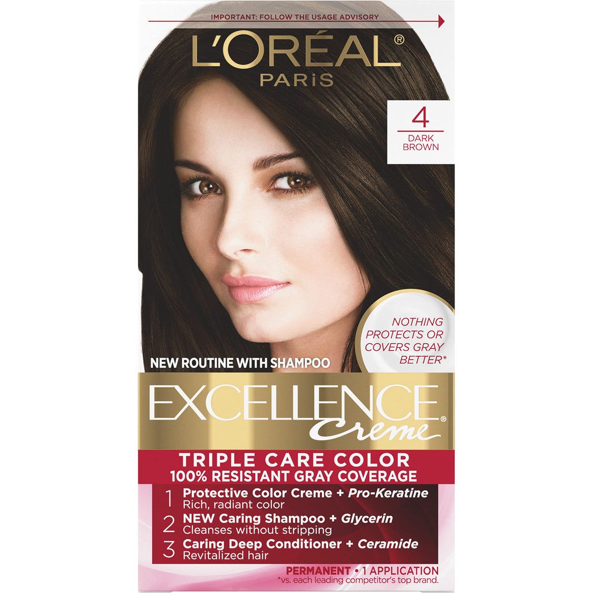 L’Oréal Paris L'Oreal Excellence Creme Permanent Hair Color, 4 Dark Brown