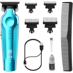 KEMEI Hair Trimmer for Men, Zero Gapped Cordless Hair Clippers Beard Trimmers with T Blade, Rechargeable Barber Clippers with LED Display