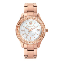 FOSSIL Womens Watch Stella, 37 mm, Case Size, Quartz Movement, Stainless Steel Strap, Rosegold