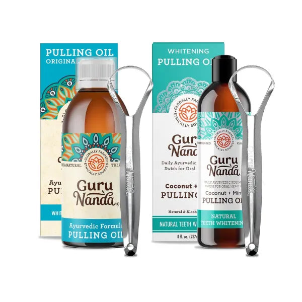 GuruNanda Original Oil Pulling & Whitening Pulling Oil, Blend of Coconut & Pure Peppermint Oil - Ayurvedic, Alcohol & Fluoride Free, Vegan, Natural Mouthwash for Teeth Whitening & Fresh Breath