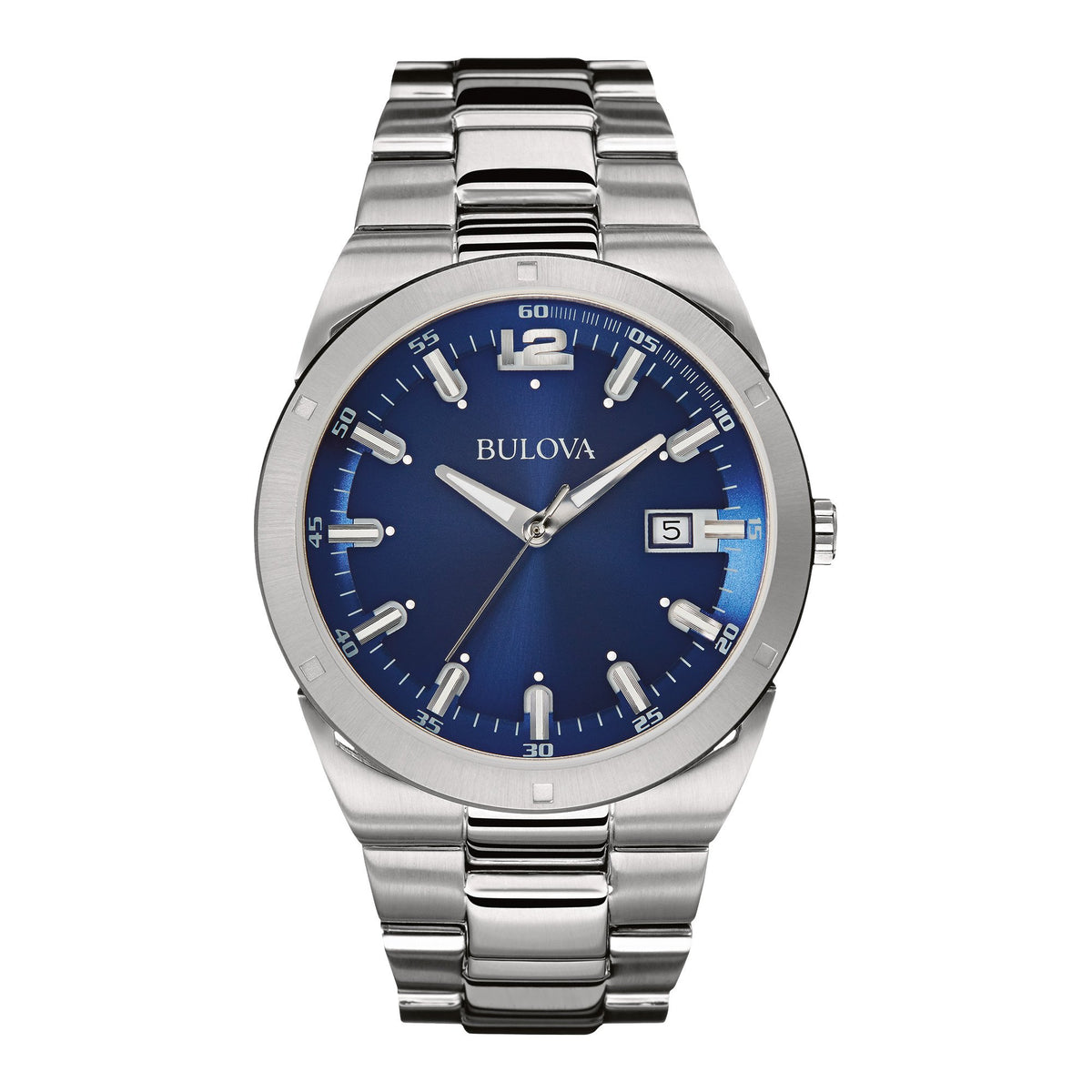 Bulova Men's Classic Stainless Steel 3-Hand Calendar Date Quartz Watch, Blue Dial Style: 96B220, blue, Classic Quartz Silver-Tone Stainless Steel Bracelet