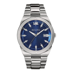 Bulova Men's Classic Stainless Steel 3-Hand Calendar Date Quartz Watch, Blue Dial Style: 96B220, blue, Classic Quartz Silver-Tone Stainless Steel Bracelet