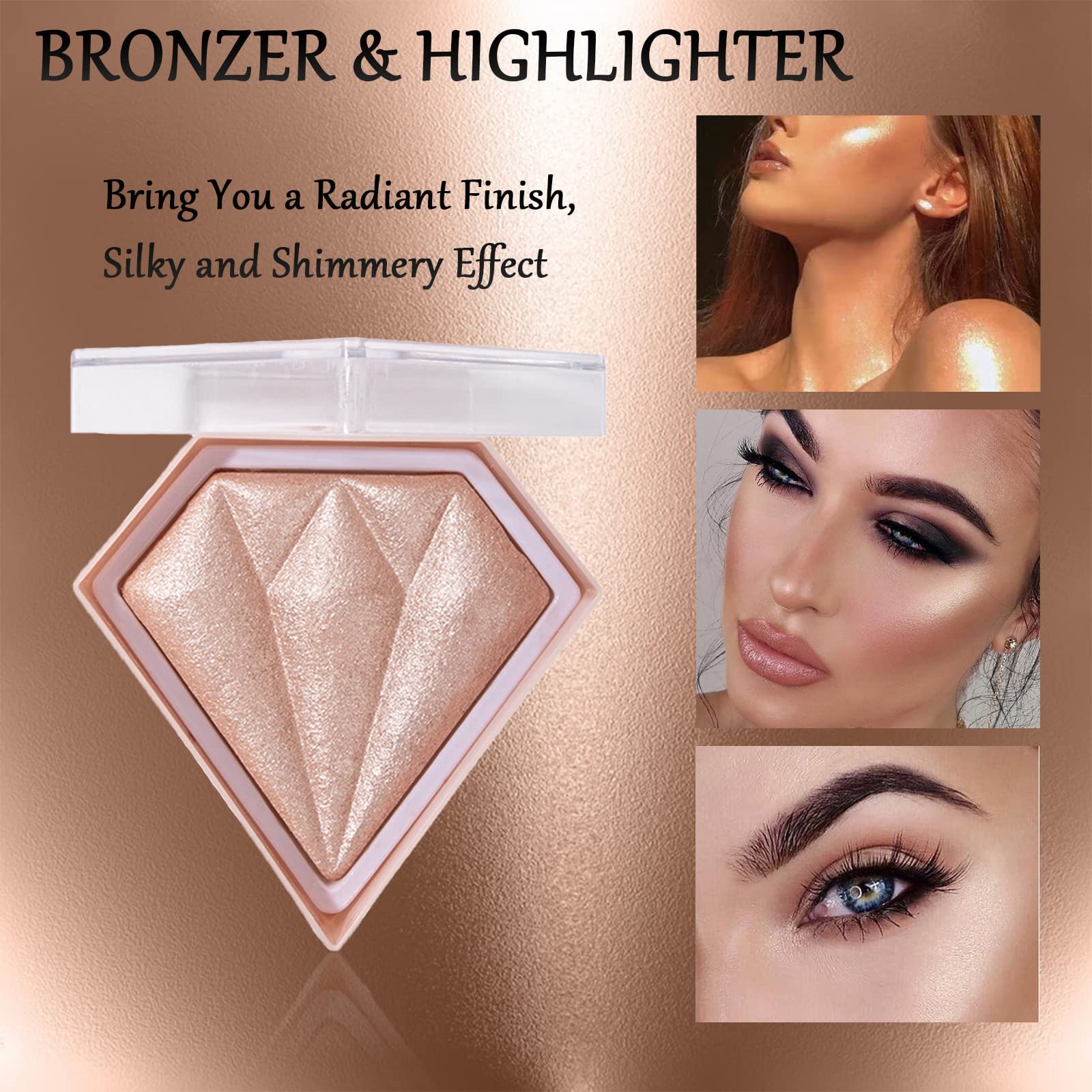 Powder Highlighters Makeup,Highly pigmented Powder Highlighter,Bronzer and Highlighter Palette,Highlighting Powder for a Radiant Finish,Silky and Shimmery Effect (Bronze)