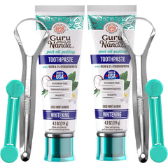 GuruNanda Hydroxyapatite Toothpaste for Whitening with Neem & Xylitol, SLS & Fluoride Free Formula with Tongue Scraper & Squeezer - Freshens Breath, Fights Plaque - Natural CocoMint Jasmine, 4.2oz