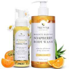 Tree to Tub Botanical Feminine Wash & Moisturizing Body Wash Bundle – Gentle Daily Cleansers with Soapberry, Rose Water, Persimmon, Aloe & Shea Butter for Delicate Skin and Intimate Care