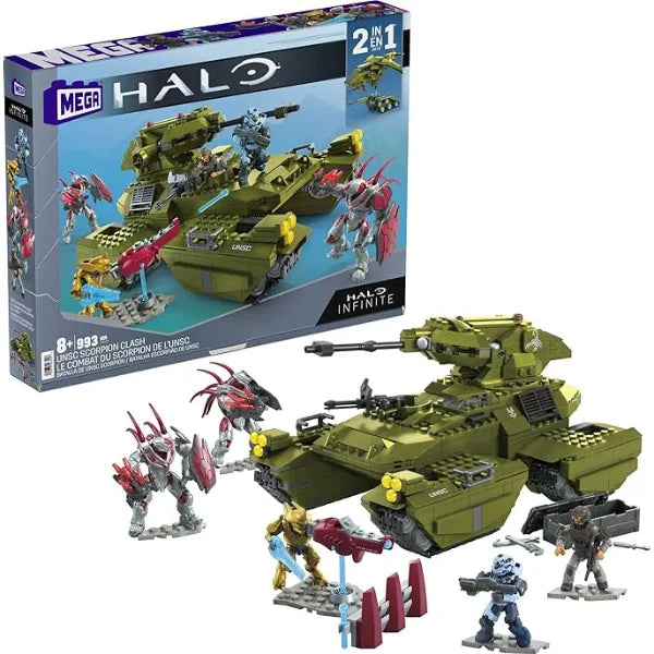 MEGA Halo Toy Building Sets, UNSC Scorpion Clash Tank with 993 Pieces, 5 Micro Action Figures and Display Stands, for Collectors