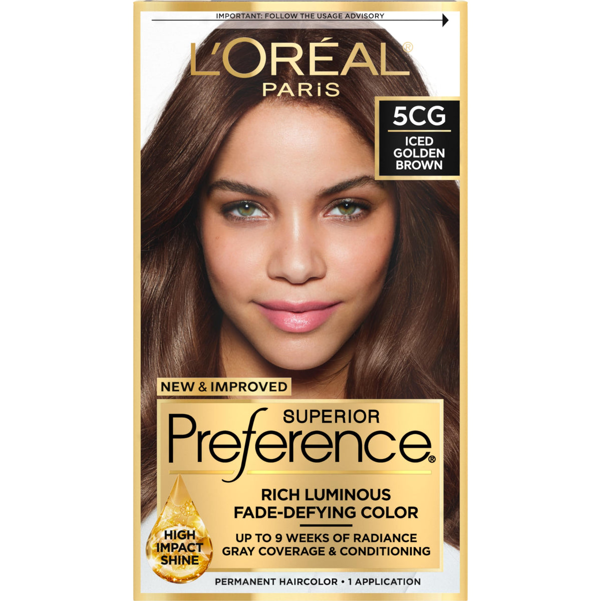 L’Oréal Paris L'Oreal Superior Preference Fade-Defying + Shine Permanent Hair Color, 5CG Iced Golden Brown, Pack of 1, Hair Dye