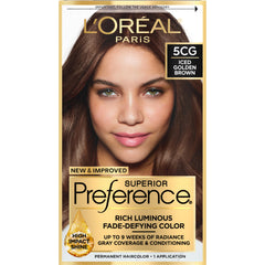 L’Oréal Paris L'Oreal Superior Preference Fade-Defying + Shine Permanent Hair Color, 5CG Iced Golden Brown, Pack of 1, Hair Dye