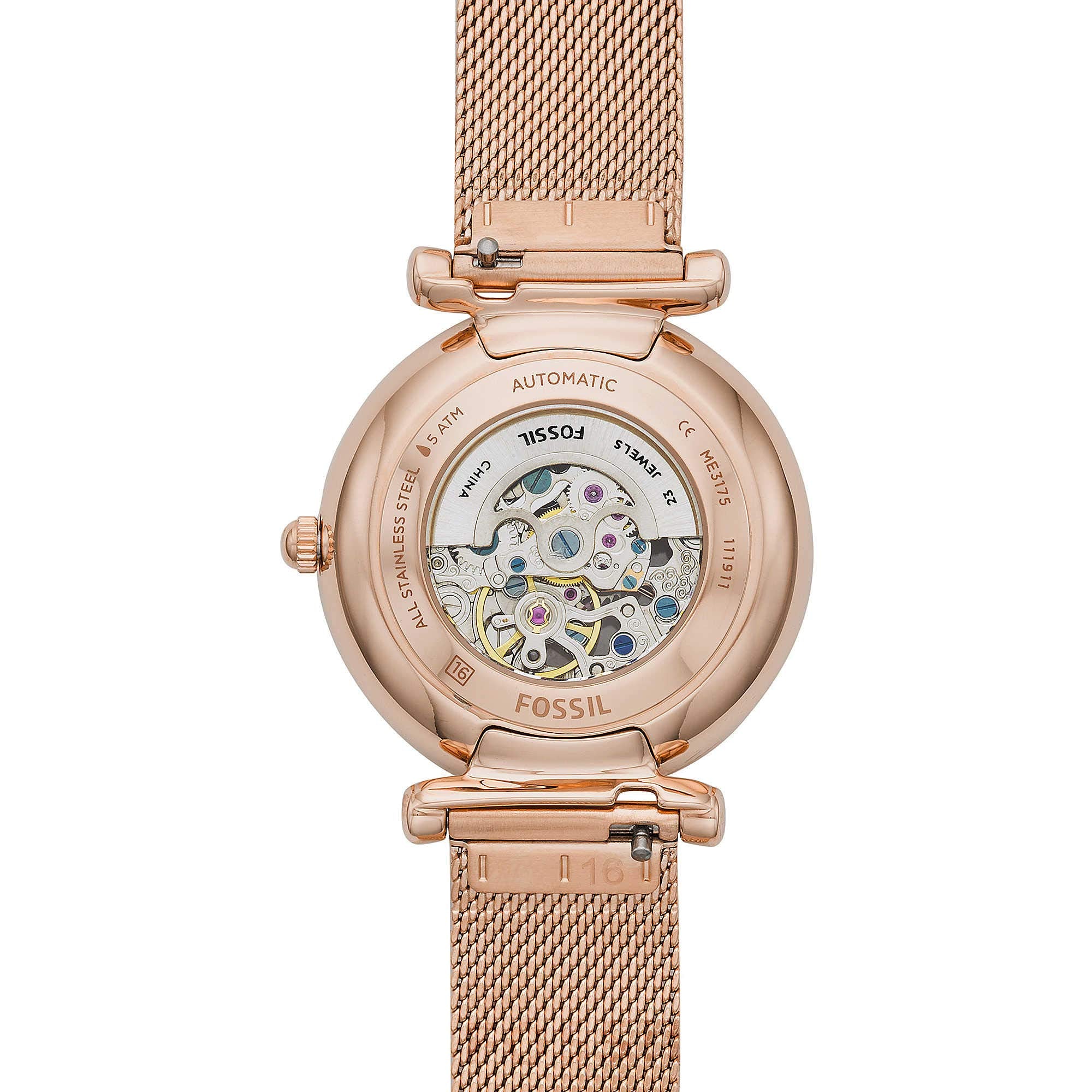 Fossil Women's Carlie Automatic, Rose Gold-Tone Stainless Steel Watch, ME3175