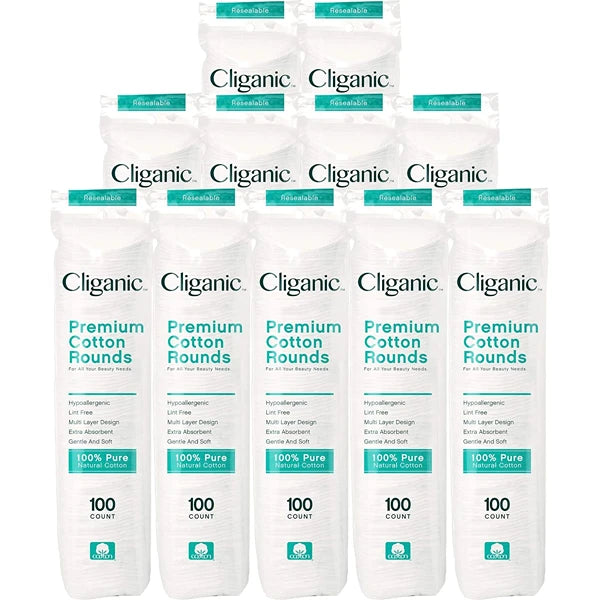 Cliganic Premium Cotton Rounds for Face (Bulk 1200 Count) Makeup Remover Pads, Hypoallergenic, Lint-Free | 100% Pure Cotton
