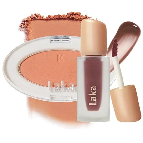 Laka Blush and Lip Duo Love Silk Blush #704 Nunnu & Fruity Glam Tint #121 Ash Nut