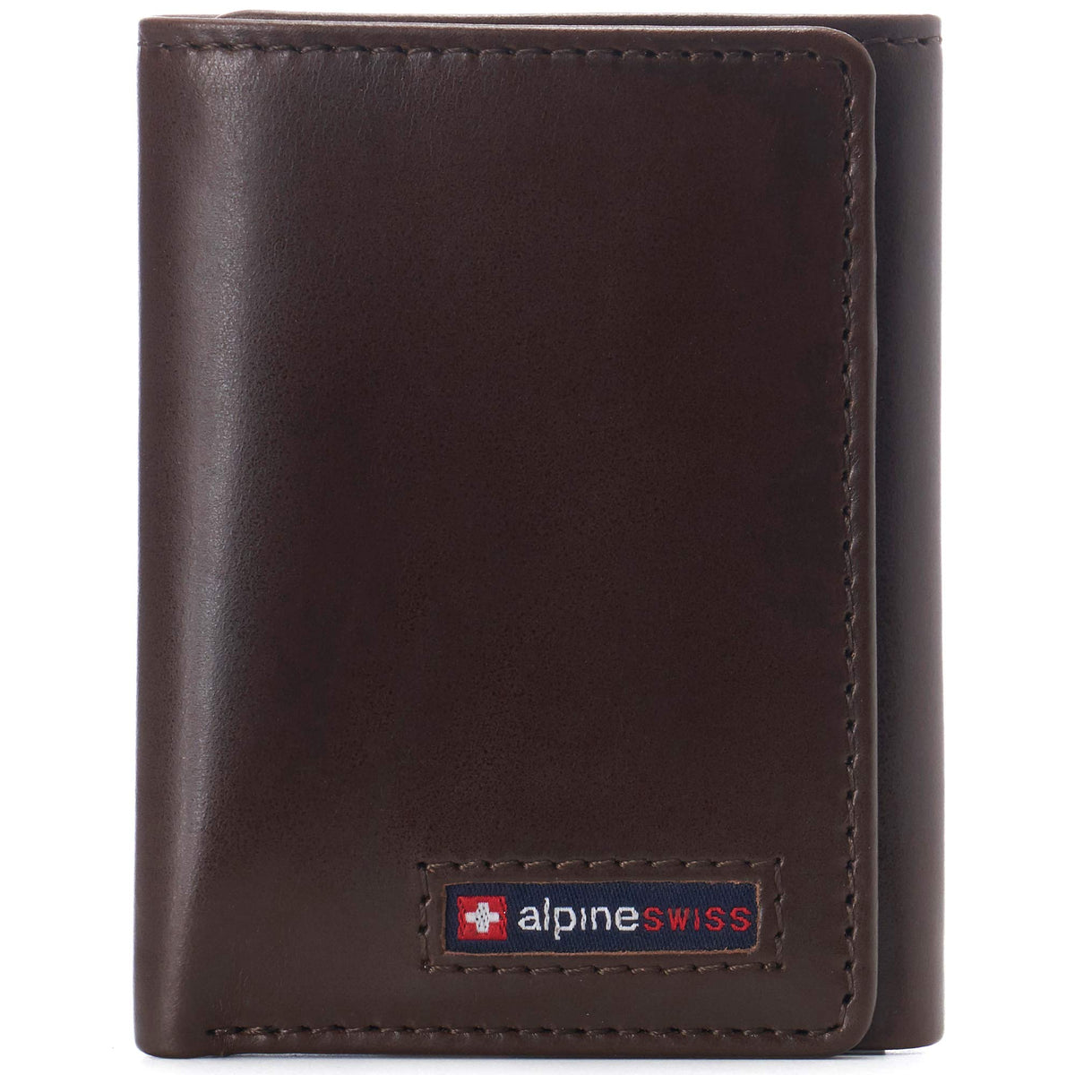 Alpine Swiss Men's Leon Trifold Wallet RFID Safe York Collection - Glossy Nappa Brown