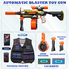 Toy Guns Automatic Machine Gun with Tactical Vest Kit -Toy Sniper Gun Rifle with Bipod - Drum Magazine Clips and 120 Darts -Toys Foam Guns for Boys 8-12 Kids Adults Gifts for Birthday Christmas