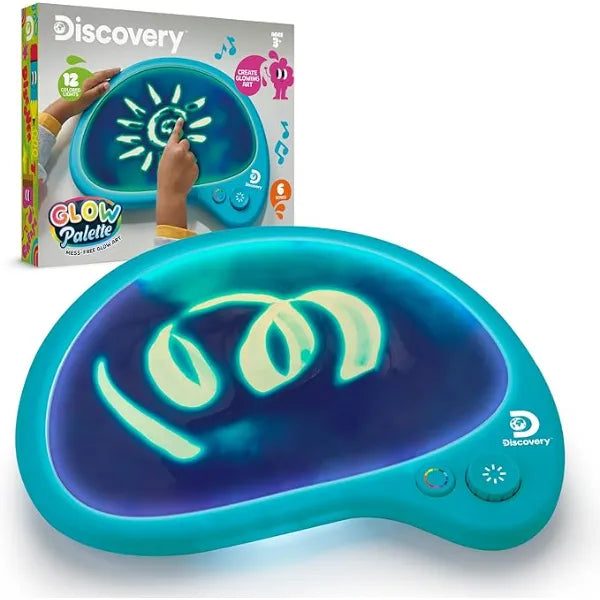 Discovery Mess Free Glow Palette Interactive Light Up Art Pad with 12 Colors & Musical Pla| Painting & Drawing Tablet Travel Art Activity Kit Arts & Crafts Toy for Kids Boys Girls Ages 4+