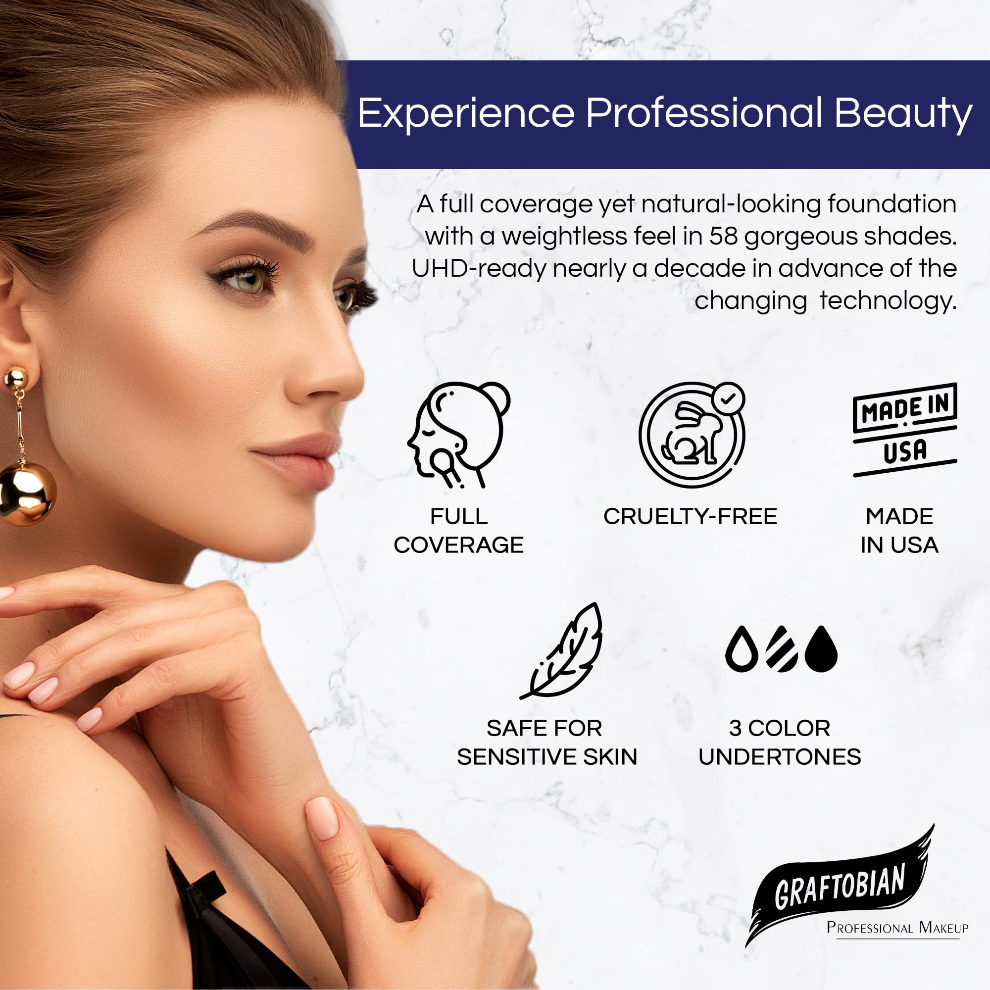 Graftobian HD Glamour Crème Foundation 1/2oz, Weightless Full Coverage Makeup, 65 Inclusive Shades, For All Skin Types, Natural or Full-Glam Looks, For Professionals and Beginners, Auburn