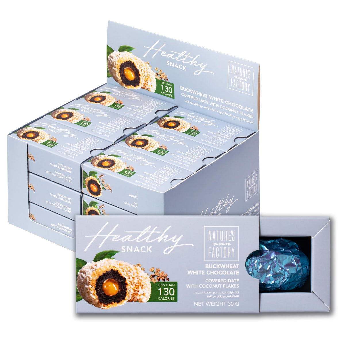 Nature's Own Factory Chocolate Covered Date with Coconut Flakes x 18 Packs l Premium Majdoul l 100% Clean & Natural Ingredients l Superfood Infused Gluten-Free Healthy Snack | Made in UAE