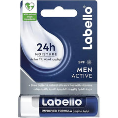 Labello Men Active Lip Balm, SPF 15, 24H Melt-In Moisture, with naturally derived ingredients, Mineral Oil Free, Fragrance Free, 4.8g