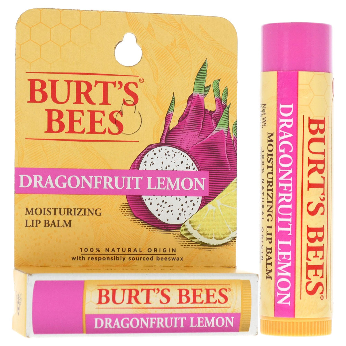 Burt's Bees Dragonfruit Lemon Moisturizing Lip Balm for Unisex 0.15 oz Lip Balm, Yellow
