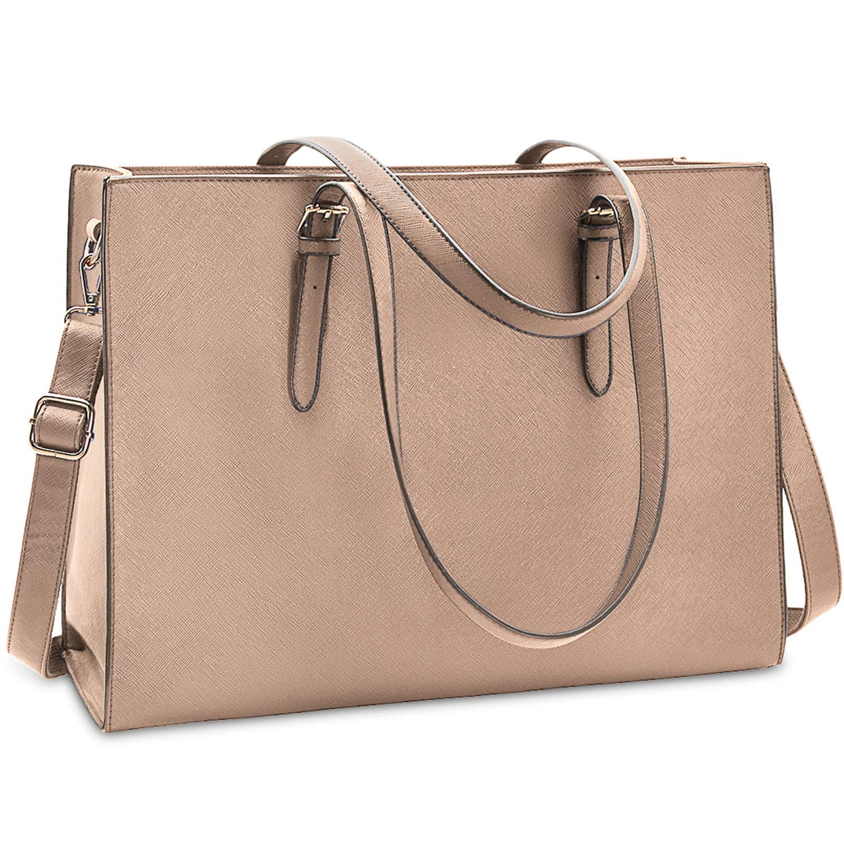 NUBILY Laptop Bag for Women Waterproof Lightweight Leather 15.6 Inch Computer Tote Bag - Khaki