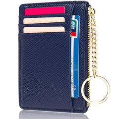 Slim RFID Blocking Card Holder Small Pocket Wallet Keychian Zipper Coin Purse Minimalist Leather Cash & Coin & Cards Case for Women Men, Royalblue, s, Rfid Wallet