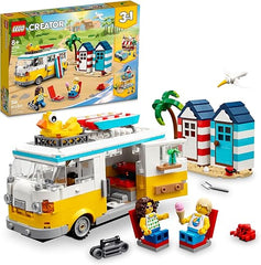 LEGO Creator 3 in 1 Beach Camper Van Building Kit, Transforms from a Campervan to Ice Cream Shop to Beach House, Great Gift for Surfer Boys and Girls, Pretend Play Beach Life, 31138