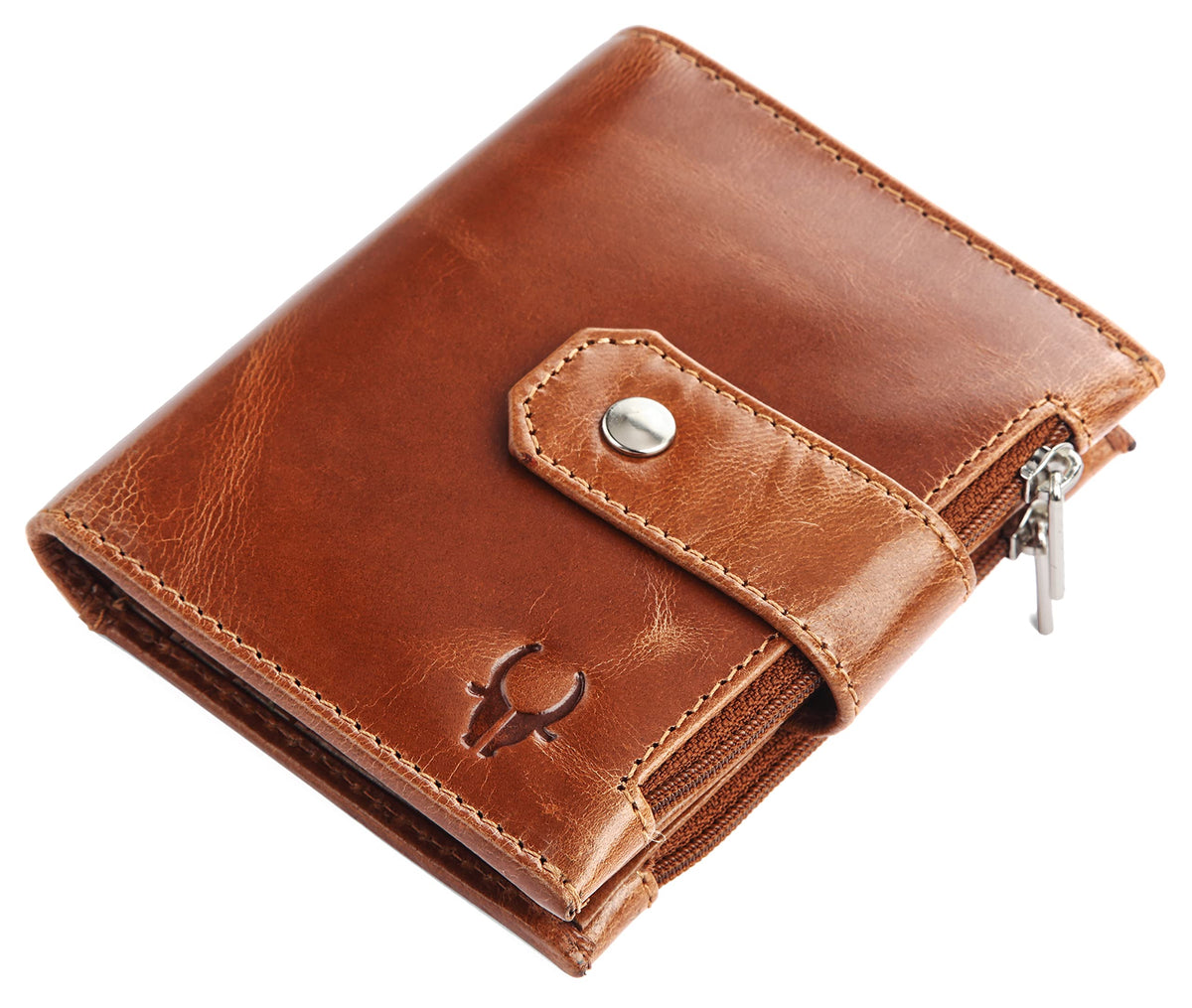 WildHorn Top Grain Leather Wallet for Men | Loop Closure | Ultra Strong Stitching I Zip Compartments with11Card Slots | 1 ID Window (Tan Crunch)