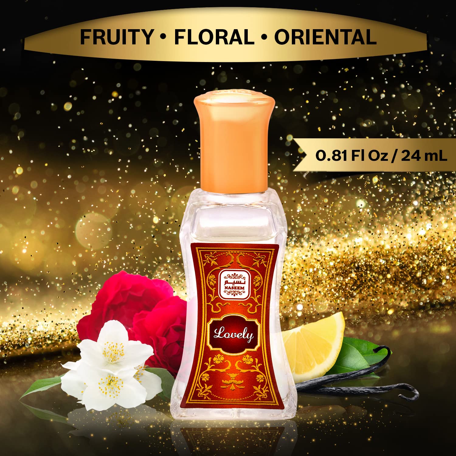 LOVELY Perfume Oil Rollerball Non Alcoholic Fragrance Oil Fruity Sandalwood Musk Perfumes for Women by Naseem Perfume 24 mL / 0.81 fl. oz. (Pack of 1) - Long Lasting Women's Fragrances.