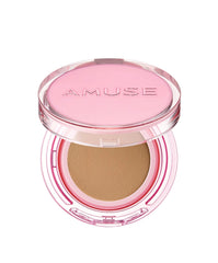 Amuse SEOUL DEW POWER VEGAN CUSHION 04 TAN | deep beige | dewy, glow, long-lasting, double coverage, clean beauty, lightweight, natural look, foundation for sensitive skin, hydrating cushion