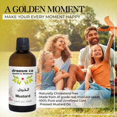 Drsous Ca Organic Mustard Oil 100ml | 100% Cold Pressed Therapeutic Grade Massage Oil for Skin care, Hair care, Cold and Cough Relief, Reducing Gum Swelling | Made in Palestine
