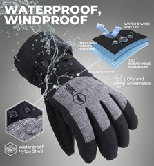 Tough Outdoors Ski & Snow Gloves - Waterproof & Windproof Winter Snowboard Gloves for Men & Women for Cold Weather - With Wrist Leashes, Nylon Shell, Thermal Insulation & Synthetic Leather Palm - Black