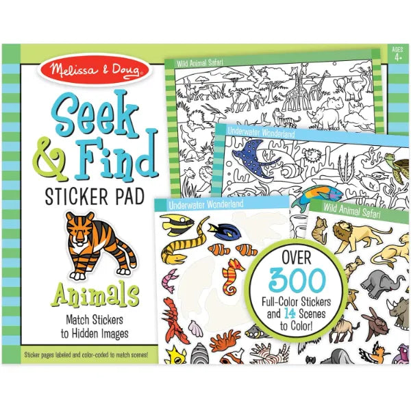 Melissa & Doug Seek and Find Sticker Pad, Animals (300+ Stickers, 14 Scenes to Color) - FSC Certified