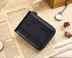 BULLCAPTAIN RFID Blocking Mens Wallet,Genuine Leather Zip Around Vintage Multi Card Holder