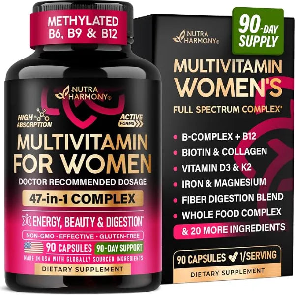 NUTRAHARMONY Multivitamin for Women 47in1 B Complex, Biotin, D3 & K2, Iron 90 Caps