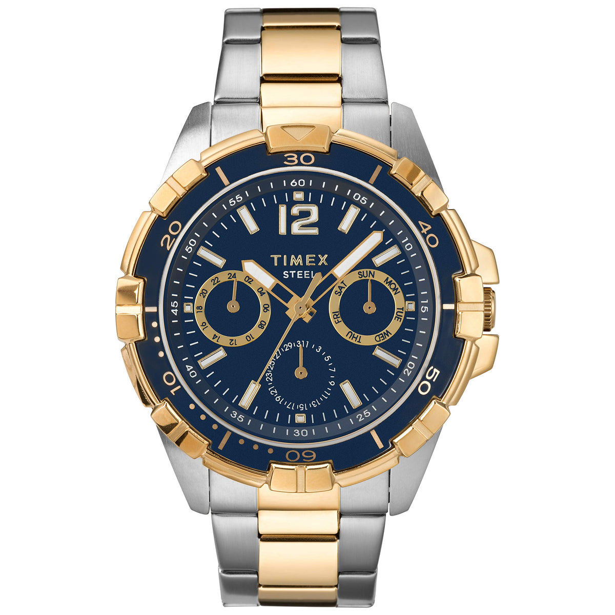 Timex Men's Dress Multi-Function Steel 45mm Watch - Two-Tone/Blue