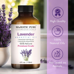 MAJESTIC PURE Lavender Essential Oil | 100% Pure and Natural | Premium Grade Essential Oils for Hair Care, Home Diffusers, Skin, Aromatherapy, Massage and Humidifiers | 4 Fl Oz (Pack of 2)